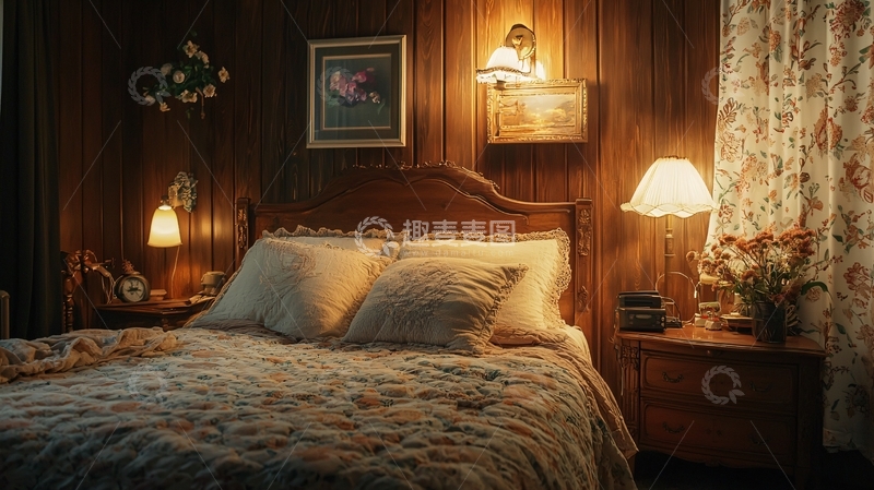 高清大图下载【趣麦麦图】温暖舒适的木质卧室
