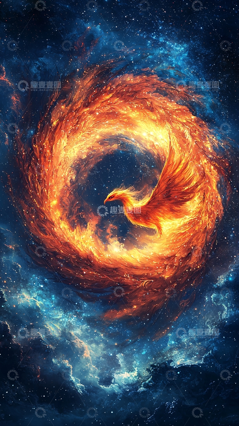 高清大图下载【趣麦麦图】星空火焰凤凰