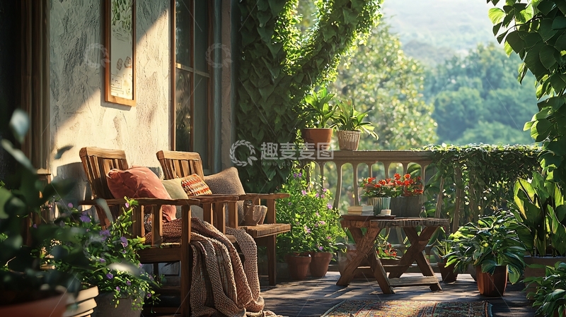 高清大图下载【趣麦麦图】阳光下的庭院长椅