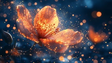 金色闪光的花朵特写