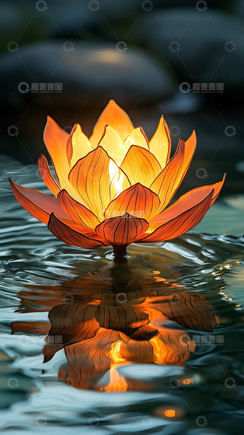 高清大图下载【趣麦麦图】水中发光莲花