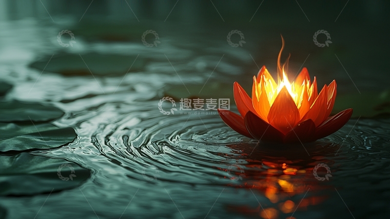 高清大图下载【趣麦麦图】水面燃烧的莲花