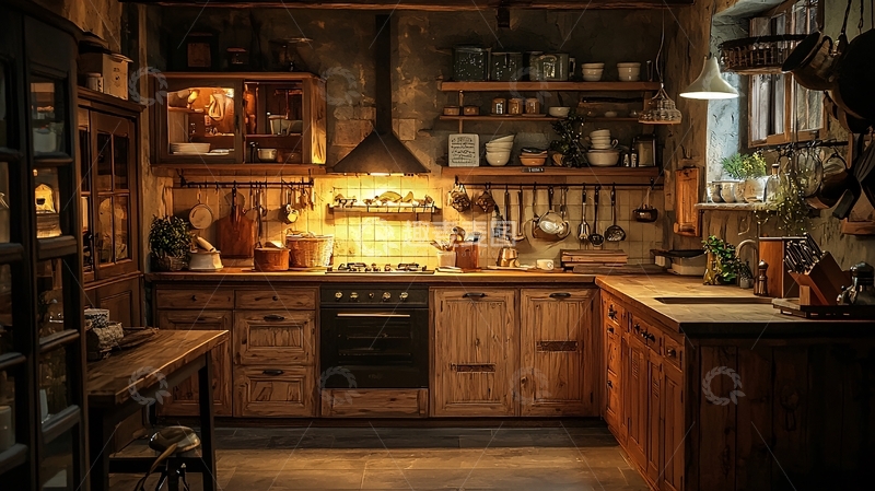 高清大图下载【趣麦麦图】温暖复古乡村风格厨房