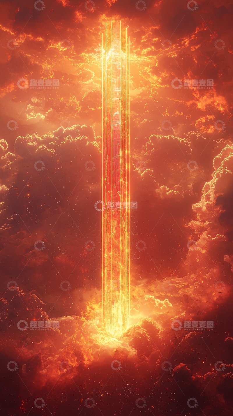 高清大图下载【趣麦麦图】金色光柱穿透云层