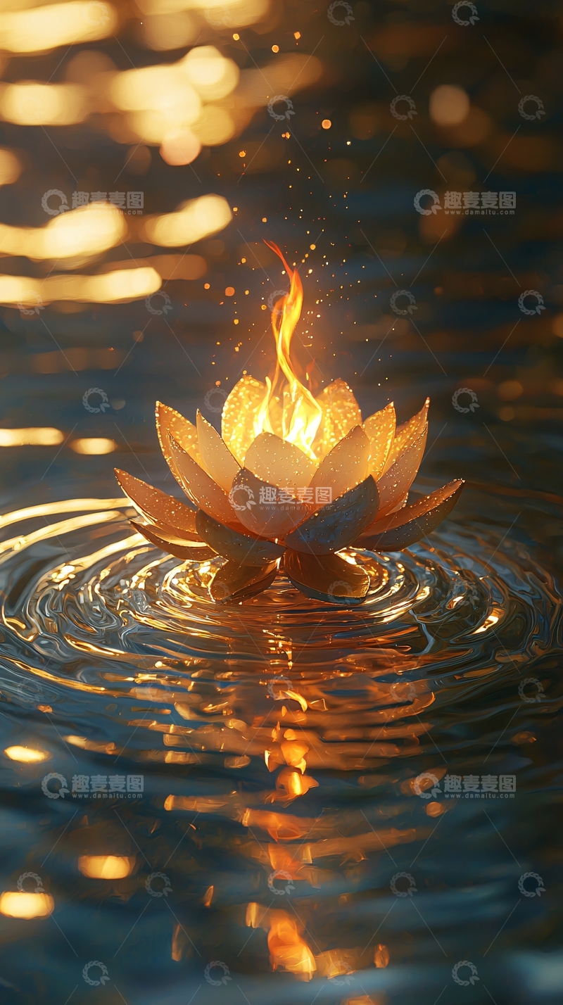 高清大图下载【趣麦麦图】水面上的火焰莲花