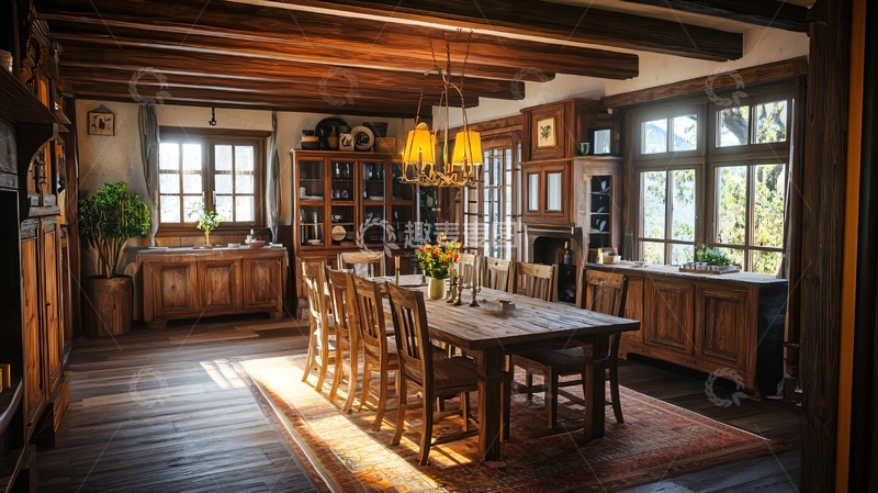 高清大图下载【趣麦麦图】原木乡村风格餐厅