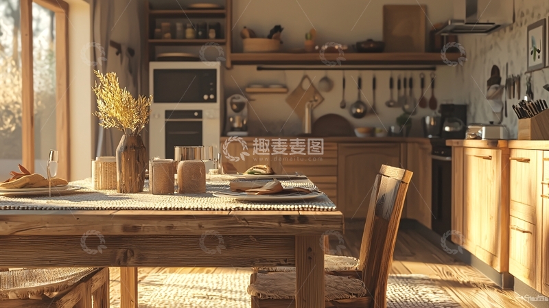 高清大图下载【趣麦麦图】原木乡村厨房