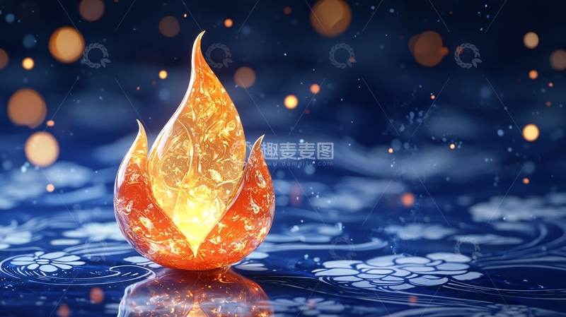高清大图下载【趣麦麦图】水面火焰光芒