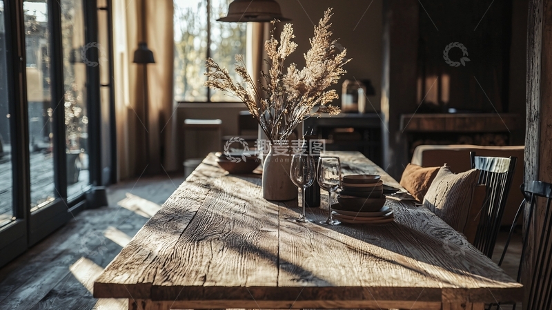 高清大图下载【趣麦麦图】阳光洒在老木桌上