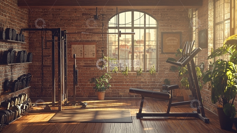 高清大图下载【趣麦麦图】阳光洒进复古健身房