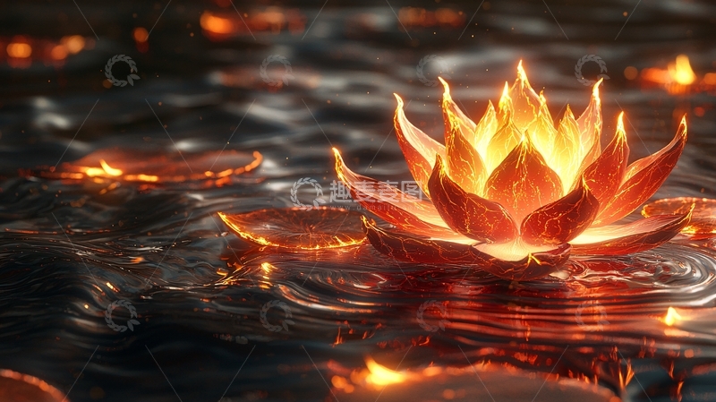 高清大图下载【趣麦麦图】火焰莲花水面漂浮