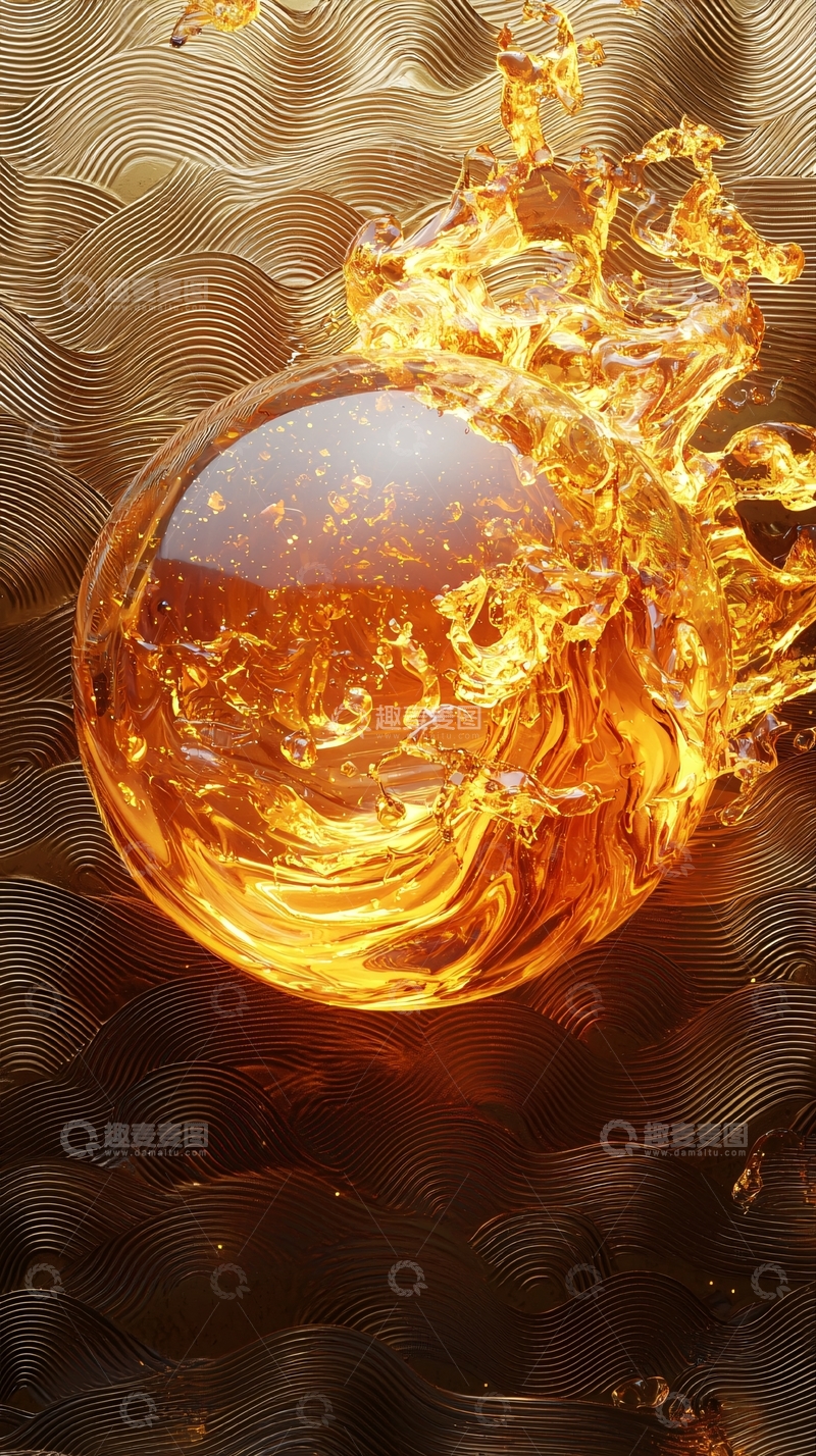 高清大图下载【趣麦麦图】金色火焰环绕的球体
