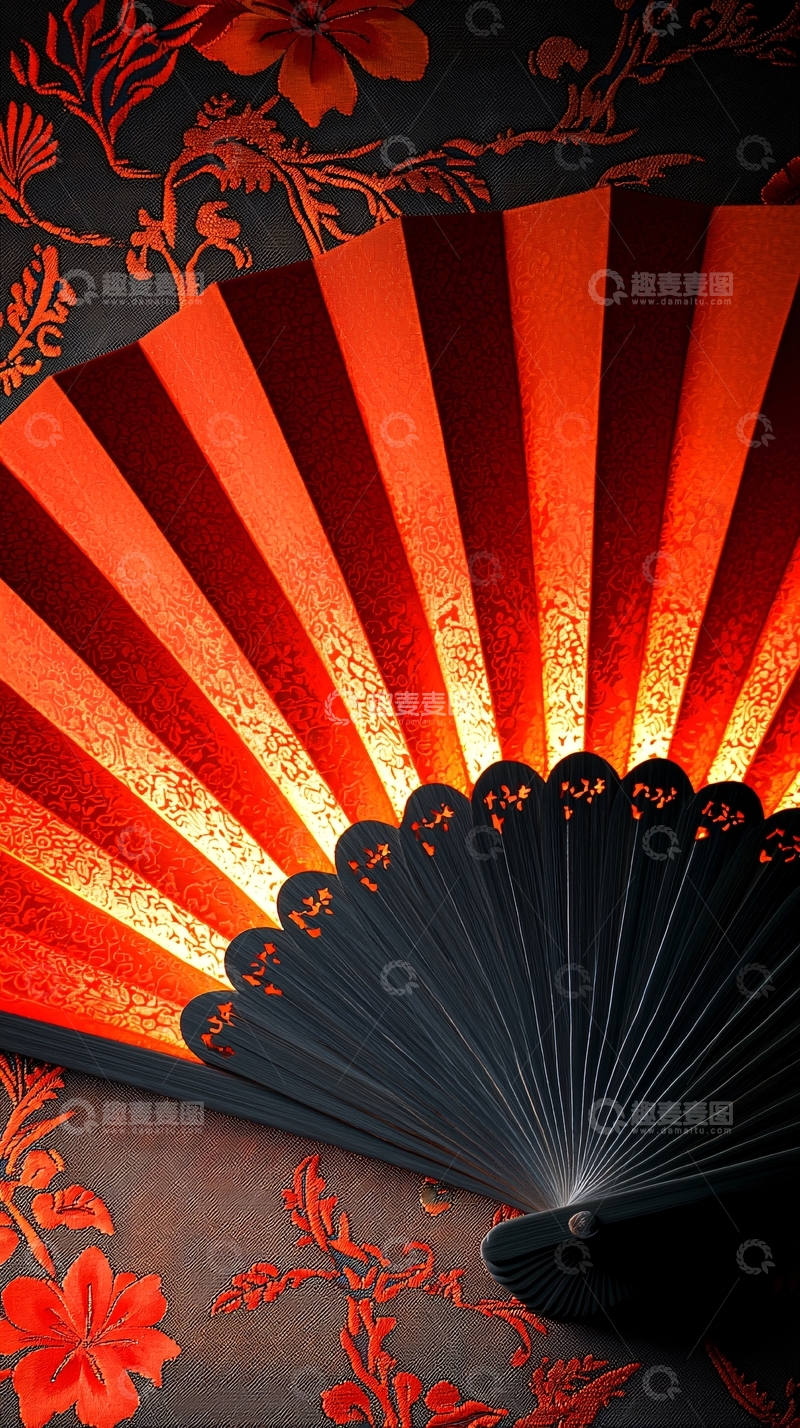 高清大图下载【趣麦麦图】中式红色发光扇子