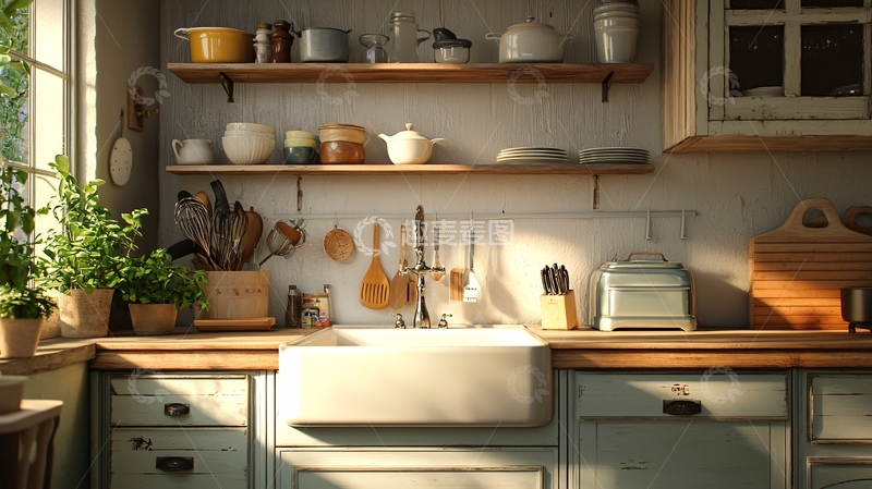 高清大图下载【趣麦麦图】阳光洒进乡村厨房
