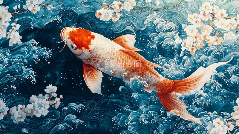 高清大图下载【趣麦麦图】锦鲤水墨画风格