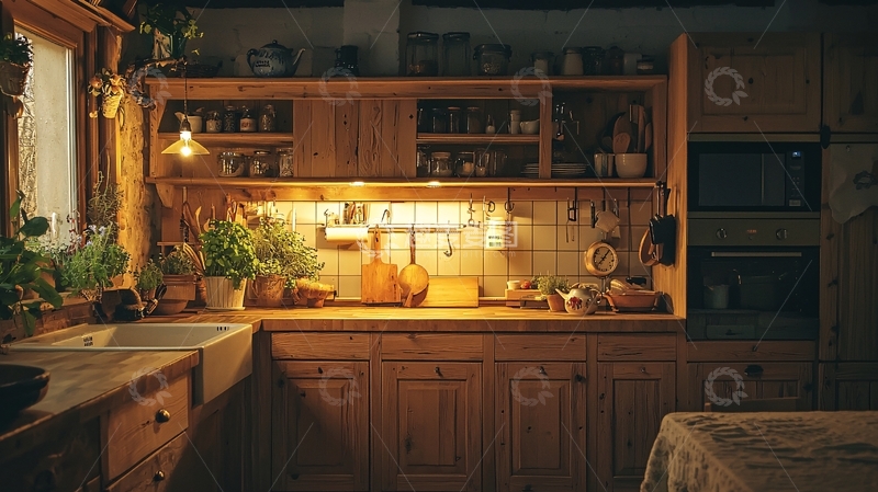 高清大图下载【趣麦麦图】温暖舒适的乡村风格厨房
