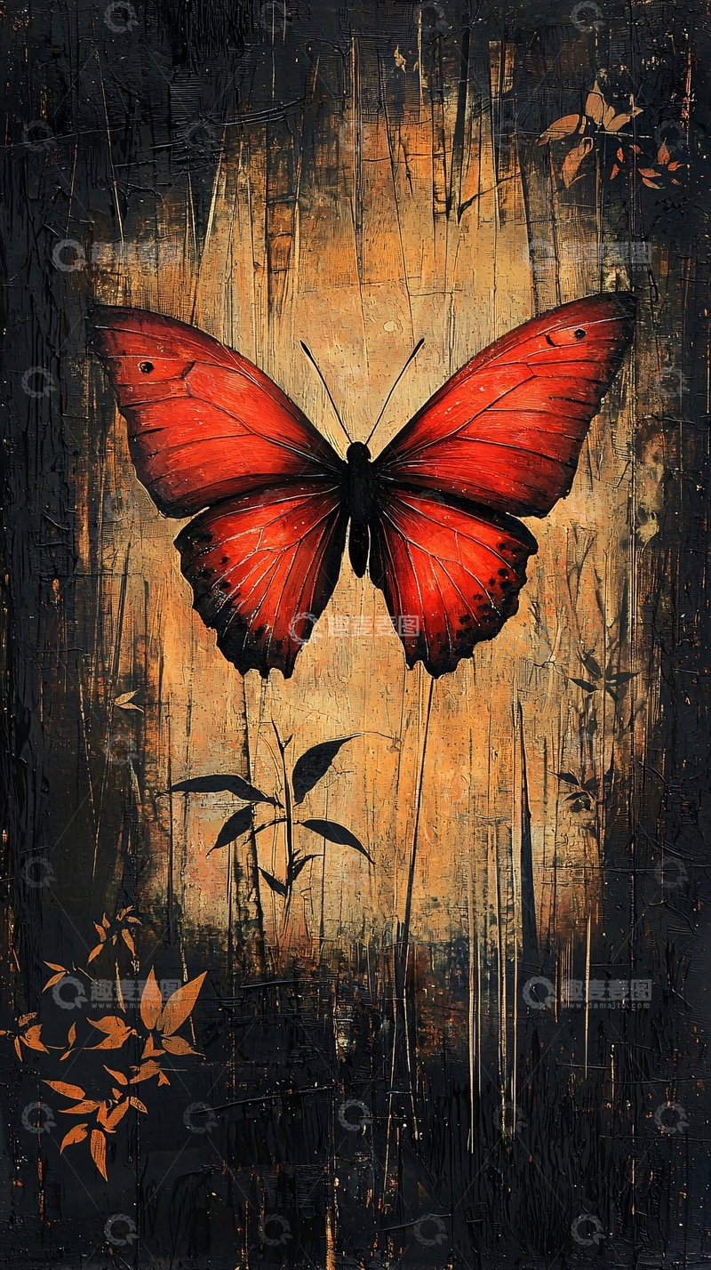 高清大图下载【趣麦麦图】红色蝴蝶艺术画