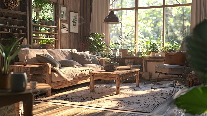 高清大图下载【趣麦麦图】阳光洒满木质客厅