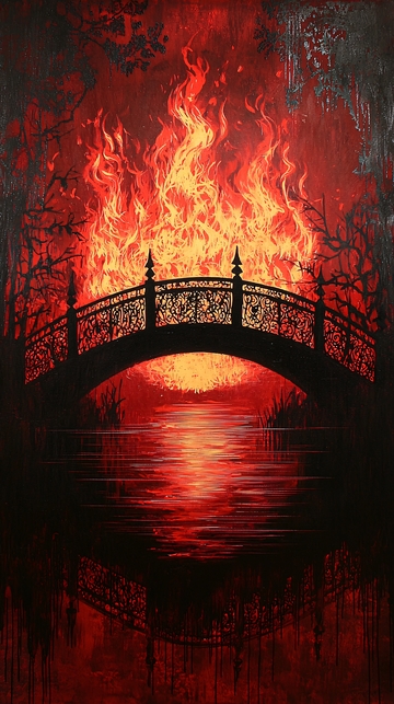 火焰桥梁下的红月