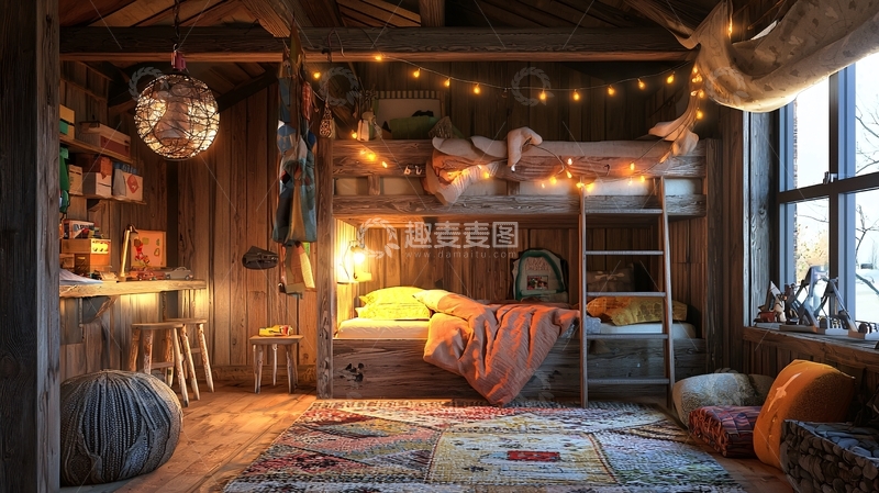 高清大图下载【趣麦麦图】温馨木屋儿童房