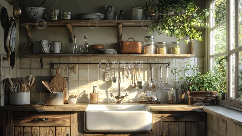 高清大图下载【趣麦麦图】阳光洒进乡村厨房