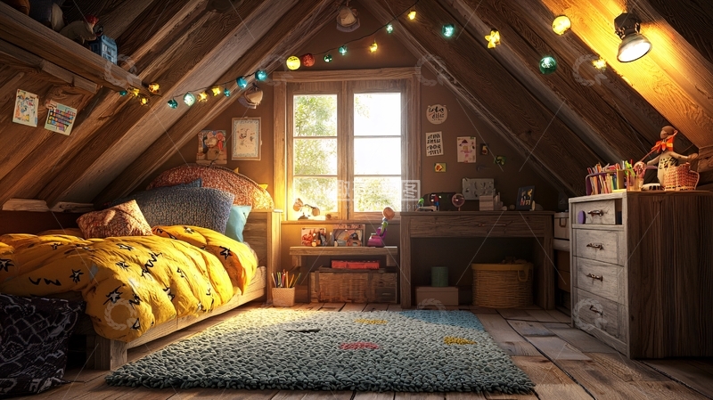 高清大图下载【趣麦麦图】温暖阁楼卧室