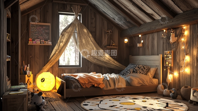高清大图下载【趣麦麦图】木屋儿童房
