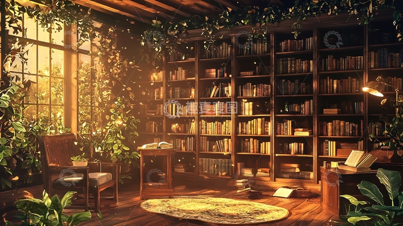 高清大图下载【趣麦麦图】阳光洒进书房