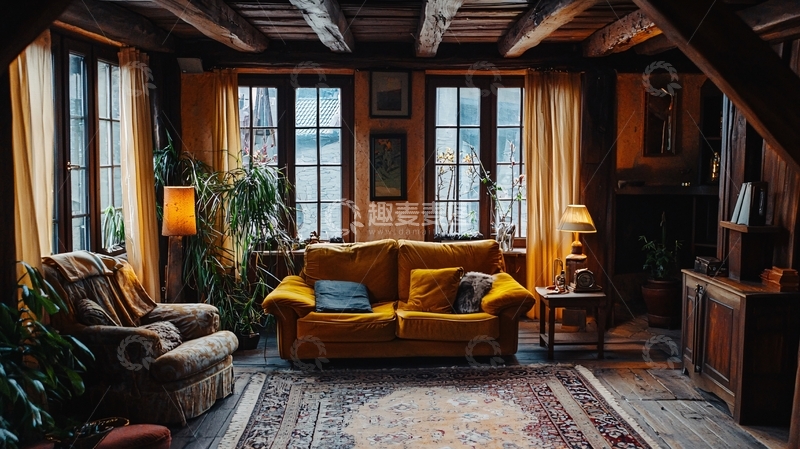 高清大图下载【趣麦麦图】复古老屋客厅