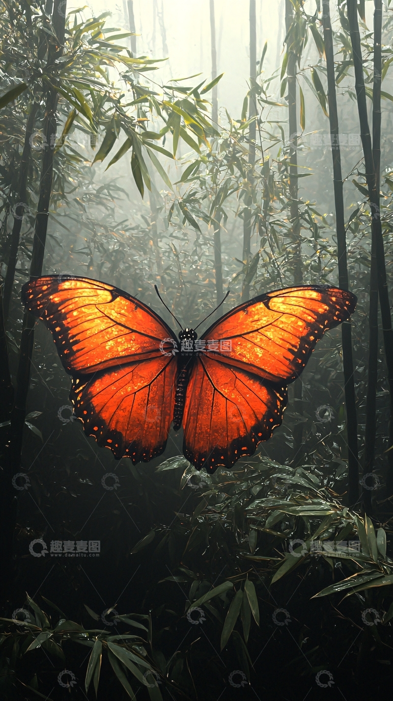 高清大图下载【趣麦麦图】蝴蝶在竹林中飞舞