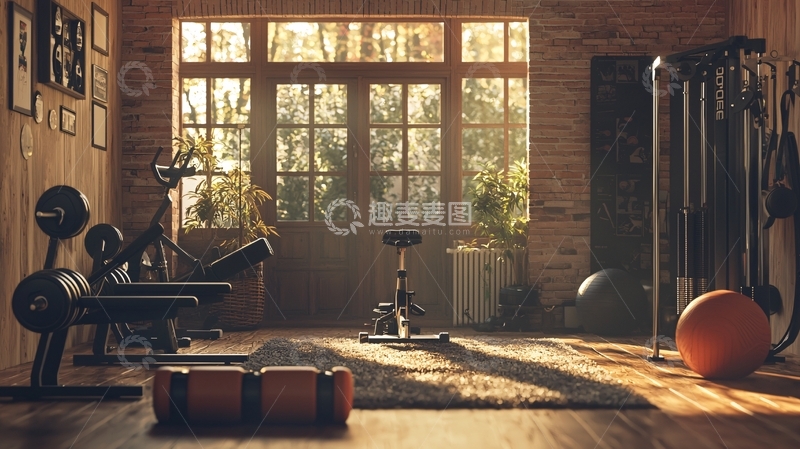 高清大图下载【趣麦麦图】阳光洒进的复古健身房