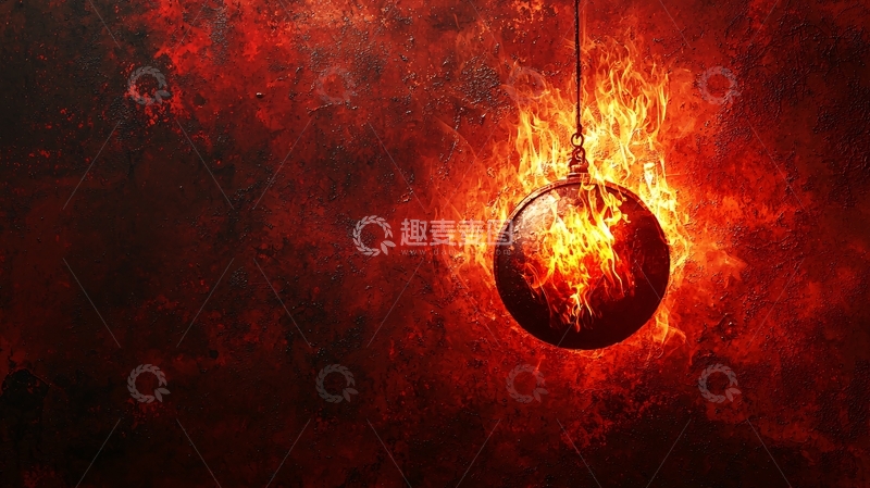 高清大图下载【趣麦麦图】燃烧的铁球悬挂在空中