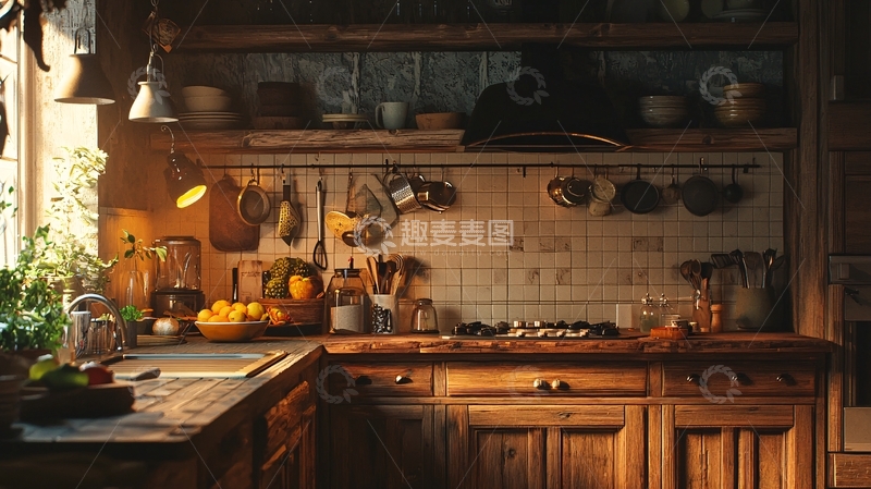 高清大图下载【趣麦麦图】温暖复古乡村厨房