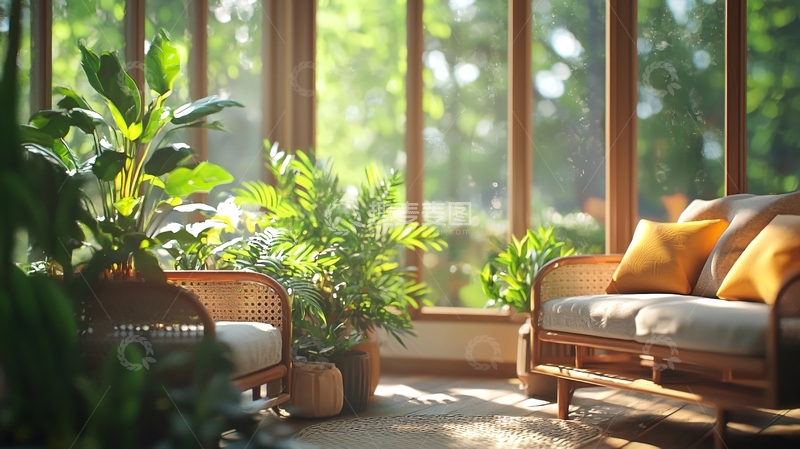 高清大图下载【趣麦麦图】阳光透过落地窗洒进室内