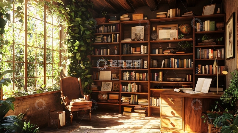 高清大图下载【趣麦麦图】阳光洒进书房