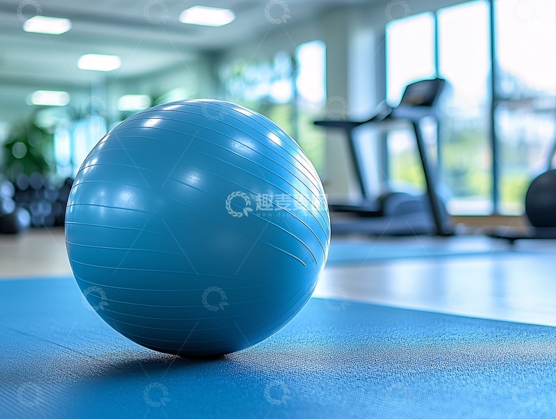 高清大图下载【趣麦麦图】健身房里的蓝色瑜伽球