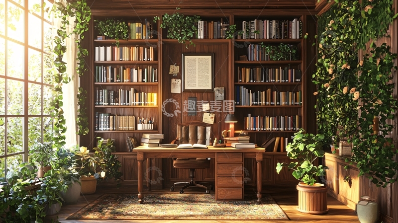 高清大图下载【趣麦麦图】-阳光洒进书房