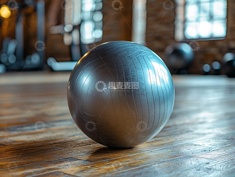 高清大图下载【趣麦麦图】健身房里的银色健身球