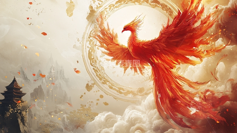 高清大图下载【趣麦麦图】火焰般的凤凰展翅高飞