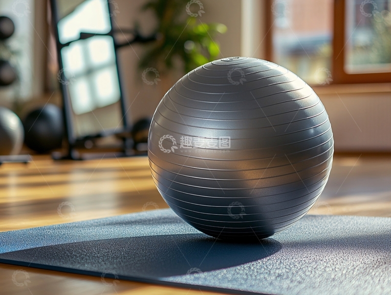 高清大图下载【趣麦麦图】健身球放在瑜伽垫上
