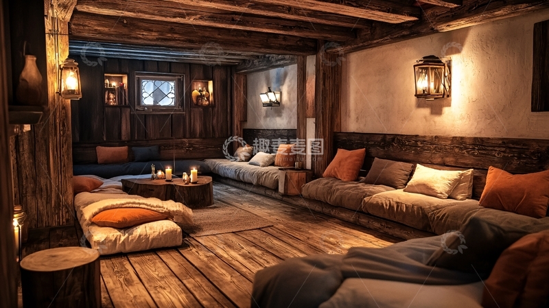 高清大图下载【趣麦麦图】温暖舒适的木质小屋客厅