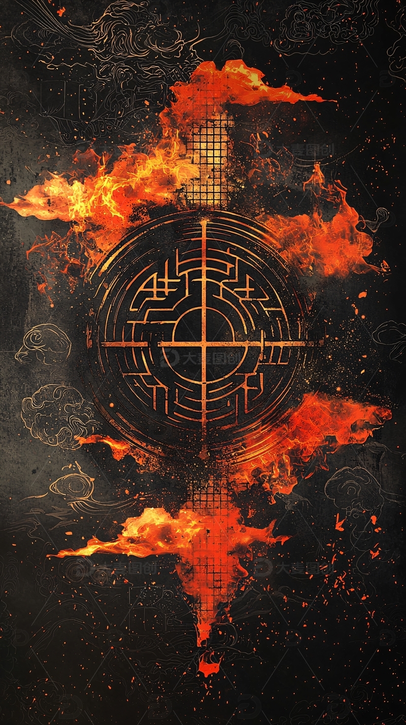 高清大图下载【趣麦麦图】燃烧的金色圆环电路图
