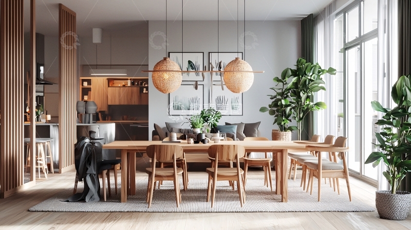 高清大图下载【趣麦麦图】简约现代长餐桌餐厅设计