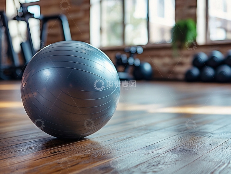 高清大图下载【趣麦麦图】健身房里的灰色健身球