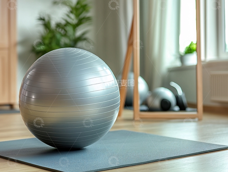 高清大图下载【趣麦麦图】银色健身球在垫子上