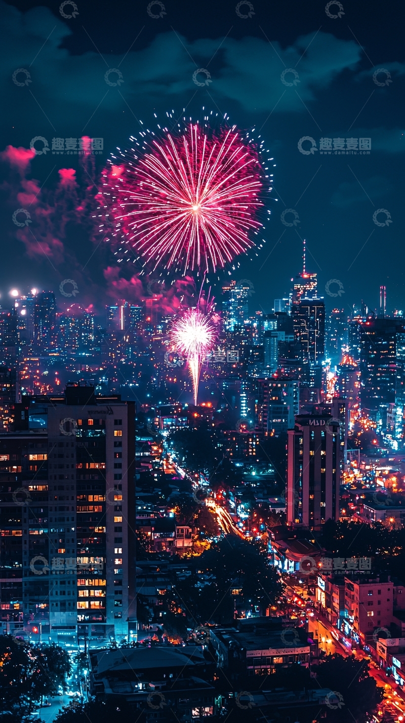 高清大图下载【趣麦麦图】城市夜空烟花绽放