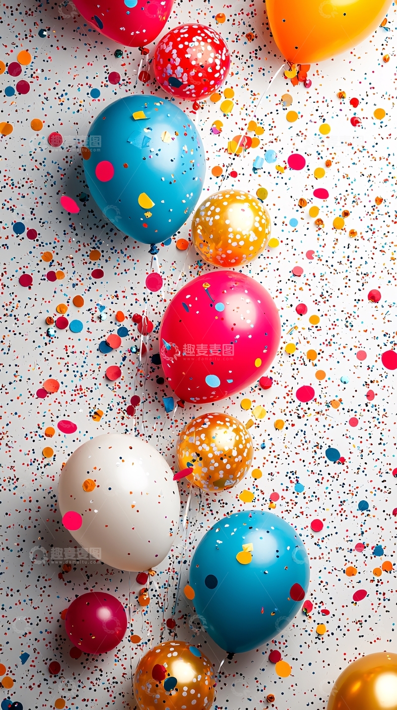 高清大图下载【趣麦麦图】彩色气球与闪光纸屑