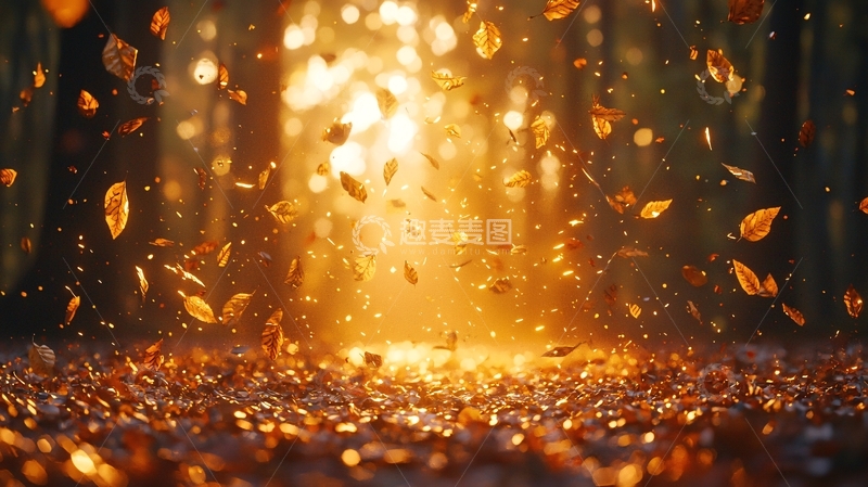 高清大图下载【趣麦麦图】秋日落叶缤纷的森林