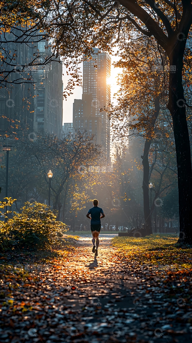 高清大图下载【趣麦麦图】城市公园跑步的男人