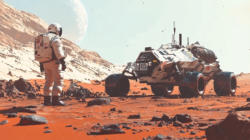高清大图下载【趣麦麦图】宇航员火星探测器